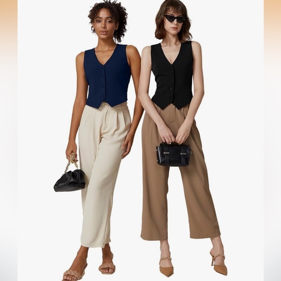 Womens V Neck‎ Vest Top Sleeveless Button Down Fully Lined Solid Going Out NWT M - Picture 5 of 5